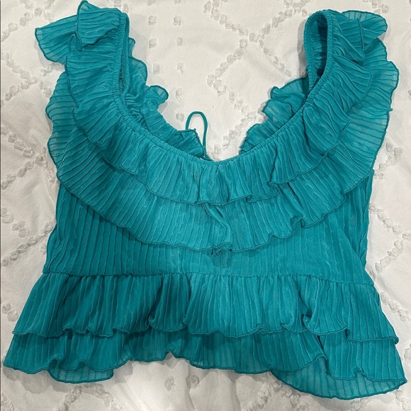 Zara Turquoise Ruffled Blouse - Picture 3 of 3